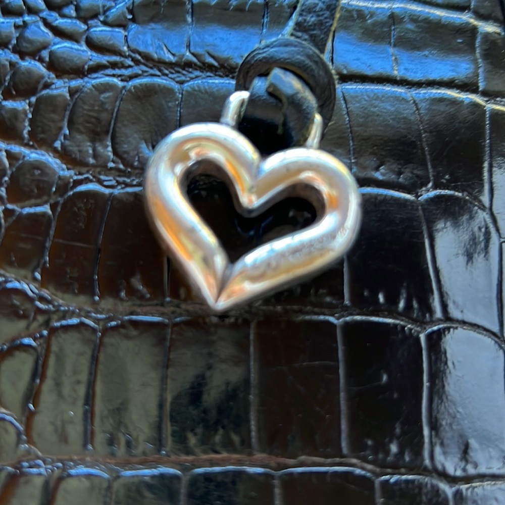 Brighton black croco embossed leather handbag accented with silver hearts - Picture 8 of 9